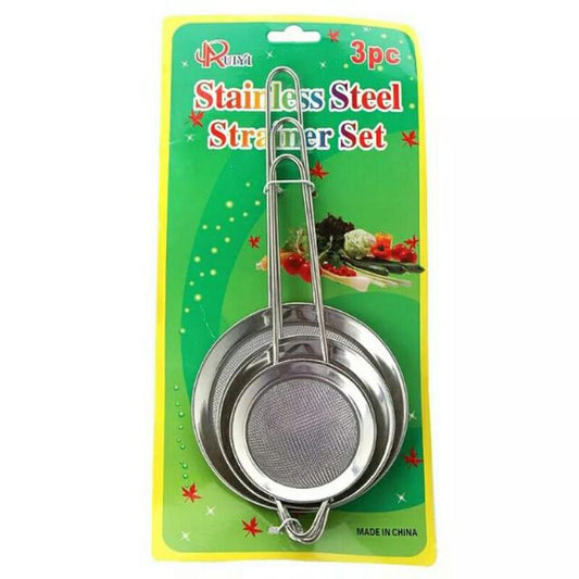 High Quality 3 Pcs Stainless Steel Tea Strainer Fine Mesh Stainer Set for Straining Teas, Sifting Flour, Sugar, Spices and Herbs - Pack of 3