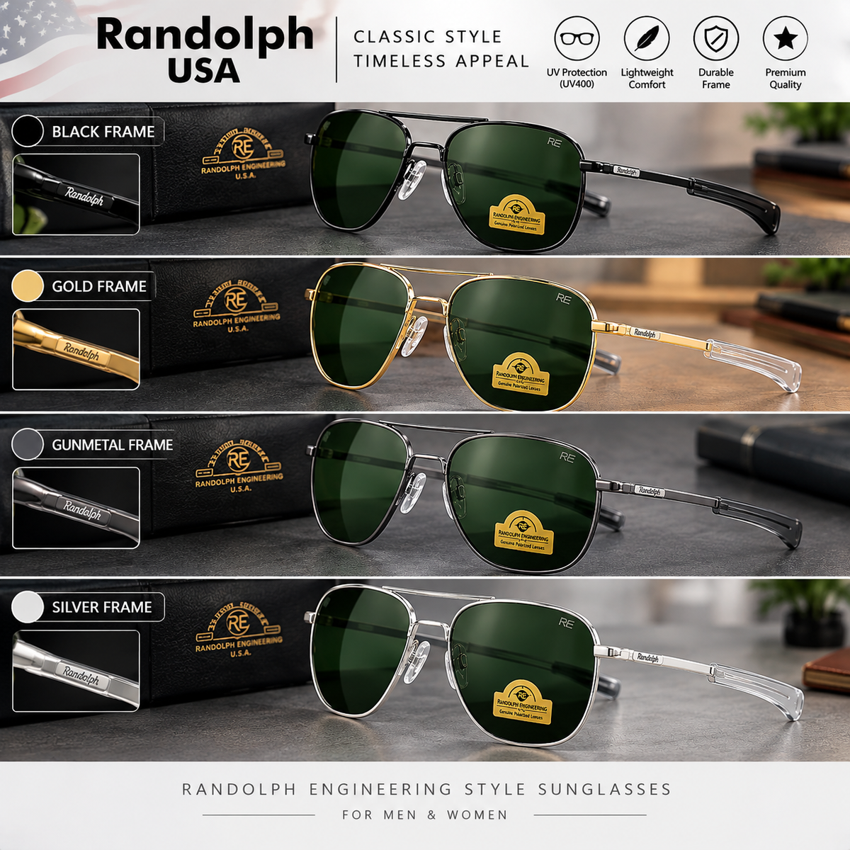 Randolph Engineering Sunglasses | Randolph Aviator Sunglasses for Men | Randolph American Sunglasses Made in USA (Copy)