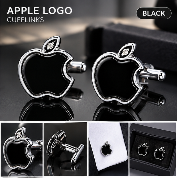 Apple Brand Metal Cufflink Stud- Metal Black, Golden and Blue Imported Quality