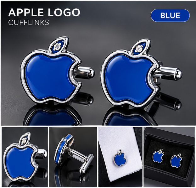 Apple Brand Metal Cufflink Stud- Metal Black, Golden and Blue Imported Quality