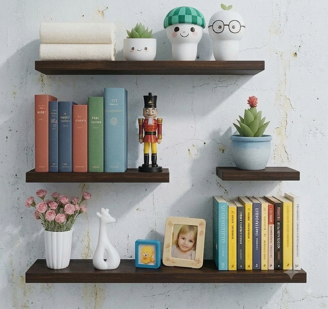 4 Pcs Wooden Design Rack Shelf , Make yours wall Attractive , Wooden Racks